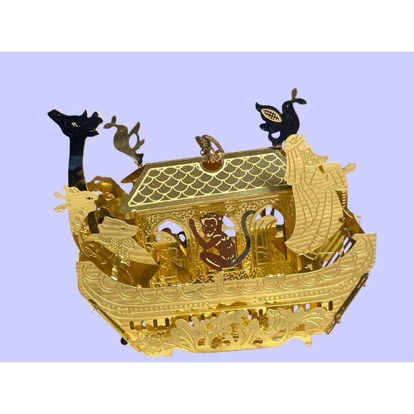 Laser Cut Noah's Ark Goldtone Hanging Christmas Ornament - Picture 2 of 16
